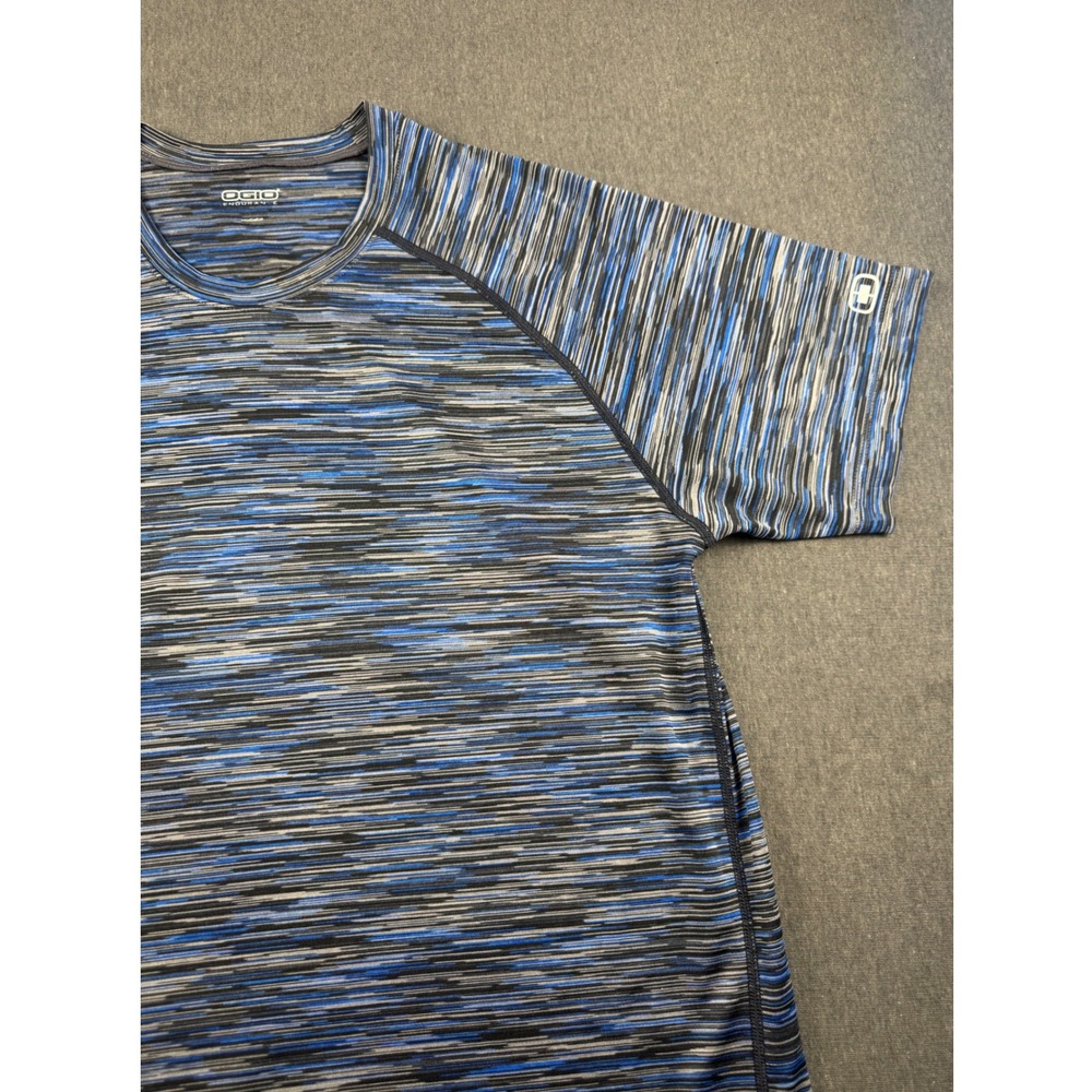 OGIO Endurance Mens Athletic T Shirt Striped Blue Gray‎ Short Sleeve